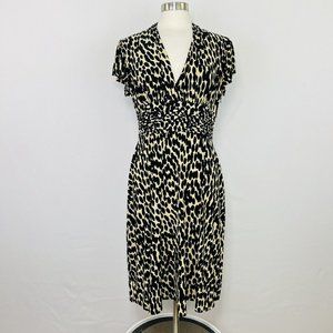 Evan Picone Sz 12 Large Dress Animal Print Black Beige Tan Ruched Waist #H🫠🫠